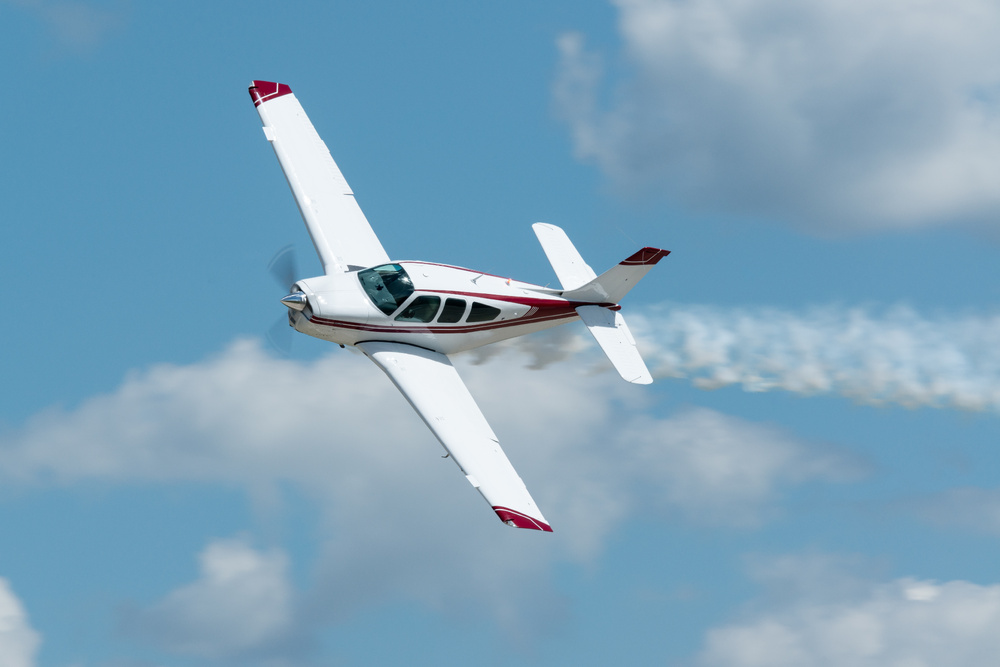 High-wing GA airplane going around
